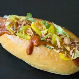 Daily Dog BeeBeeQue gourmet hotdog met toppings